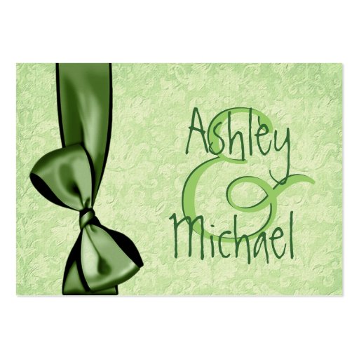 GREEN Faux Bow and Damask Wedding Thank You Business Cards (back side)