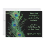 Green Peacock Feathers with Black Birthday Invitations