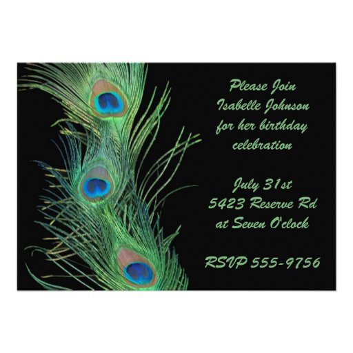 Green Feathers with Black Birthday Personalized Announcements