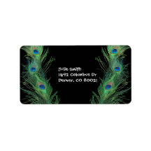 Green Feathers with Black Personalized Address Labels
