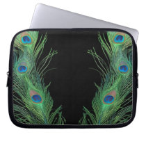 Green Feathers with Black Laptop Computer Sleeves