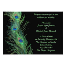 Green Feathers with Black Wedding Custom Invitations