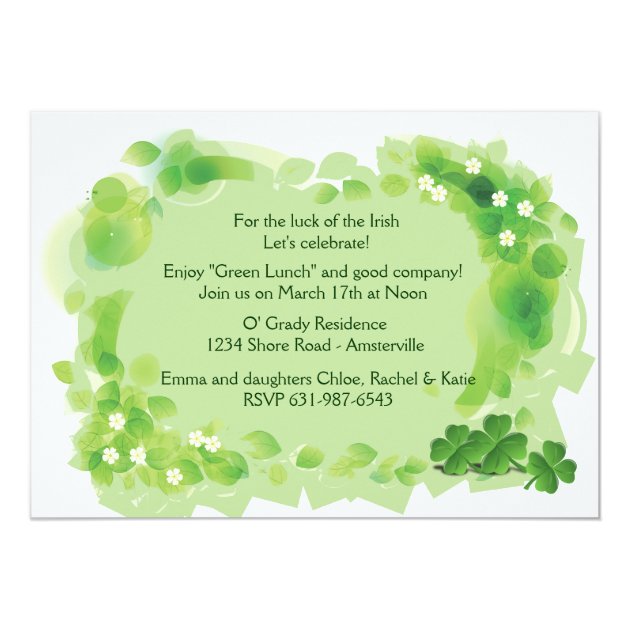 Green Field St. Patrick's Day Invitation (front side)