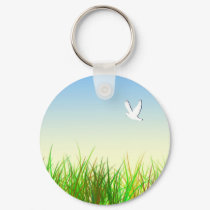 Green field with White dove keychains
