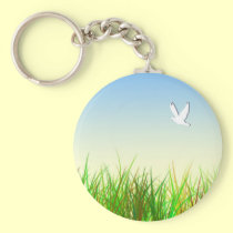 Green field with White dove keychains