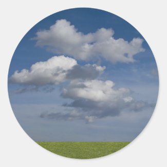 green filed, blue sky, white cloud stickers