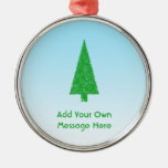 Green Fir Christmas Tree. Blue, White. Custom Text Christmas Ornaments