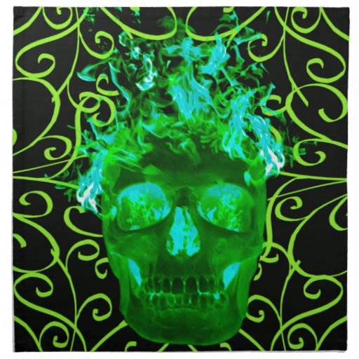 Green Fire Skull Napkins Zazzle