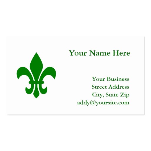 Green Fleur de Lis Business Card (front side)