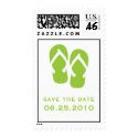 Green flip flop save the date wedding postage stamp