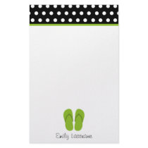 Green Flip Flops / Black With White Polka Dots Stationery Paper