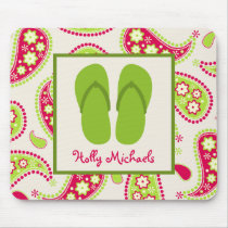 Green Flip Flops / Pink And Green Paisley Mousepad mousepads