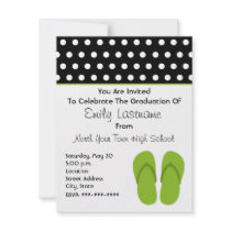 Green Flip Flops / Polka Dots Graduation Personalized Invitations