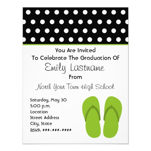 Green Flip Flops / Polka Dots Graduation Personalized Invitations