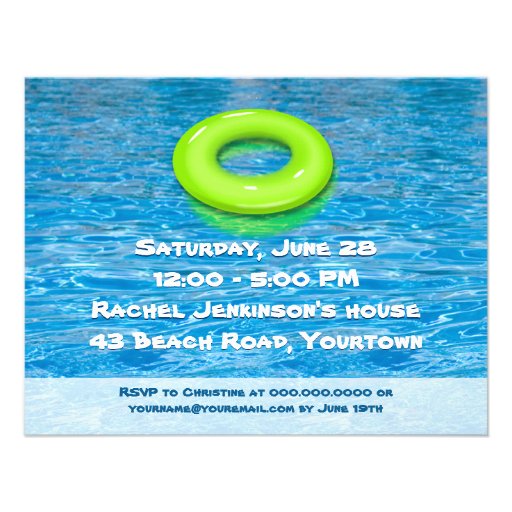 Green Floatie Pool Party Announcements