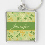 Green Floral and Birds Key Chain