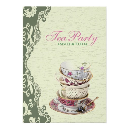 Green Floral Bridal Shower Tea Party Invitation
