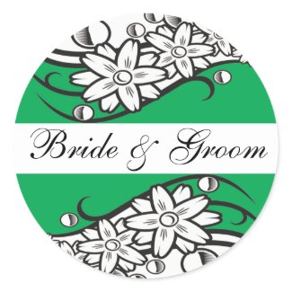 Green Floral bride & Groom Wedding Envelope Seals sticker