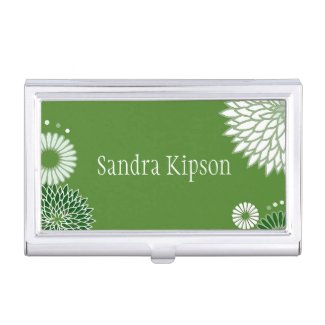 Green Floral Business Card Holder