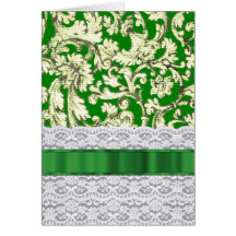 Green floral damask cards