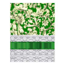 Green floral damask postcards