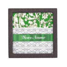 Green floral damask premium keepsake box