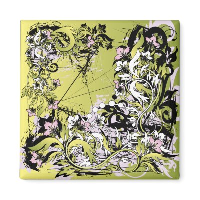 green floral grunge refrigerator magnet by VioDeSign