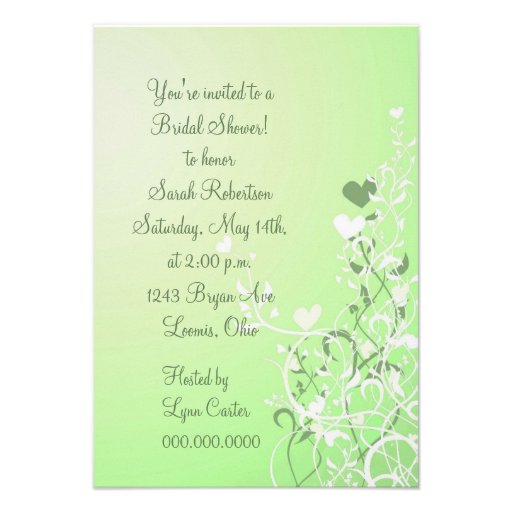 Green Floral Heart Swirl Bridal Shower Invitation