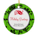 Green floral holiday greeting custom business logo ornament