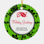 Green floral holiday greeting custom business logo christmas tree ornaments