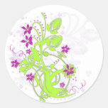 GREEN FLORAL MOTIF ROUND STICKERS