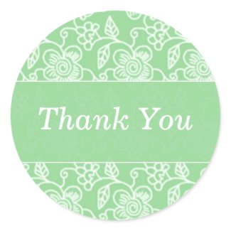 Green Floral Swirls Thank You Stickers sticker