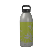 Green Floral Vines Water Bottle