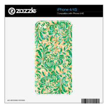 Green Floral Vintage Damask Pattern Decal For iPhone 4S