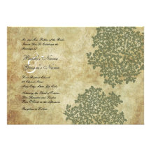 Green Floral Vintage Wedding Invitations