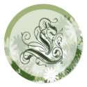 Green Floral Wedding Monogram L Seal stickers