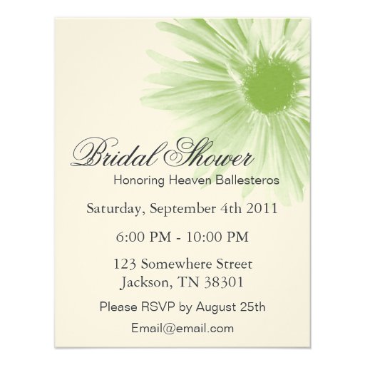 Green Flower Design   Bridal Shower Invitations