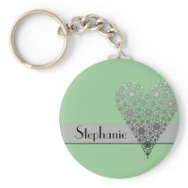 Green Flower Heart Cute custom name keychain keychains