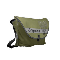 Green Flower Heart Cute custom name messenger bag messenger bags