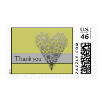 Green Flower Heart Thank you postage stamps stamps