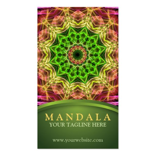 Green Flower Mandala Business Card Template (front side)