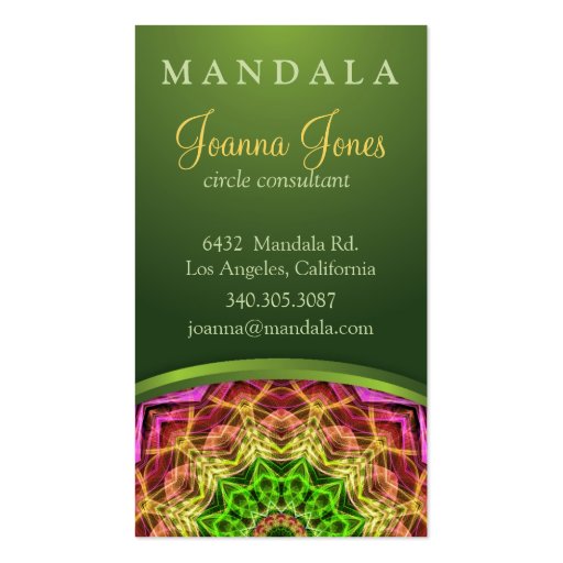 Green Flower Mandala Business Card Template (back side)