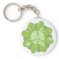 Green Flower Peace Sign Keychain