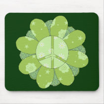 Green Flower Peace Sign Mouse Pads