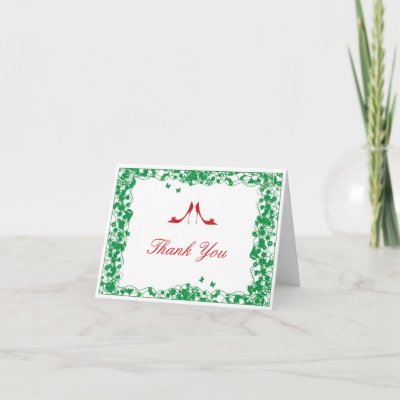 Bridal Shoes  on Green Flower Red Shoes Bridal Shower Thank You Car Card