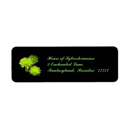 Green Flowers on Black Address Labels label