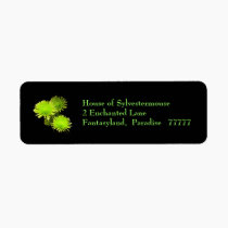 Green Flowers on Black Address Labels labels