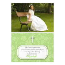 Green Flowers, White Cross Religous Photo Custom Announcements