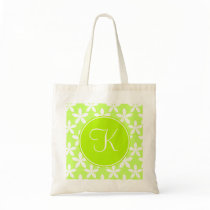 Green Flowers with Green Monogram Tote Bags