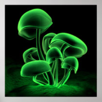 mushrooms, green, glowing, triptych, nature posters, flora, plants, Poster with custom graphic design